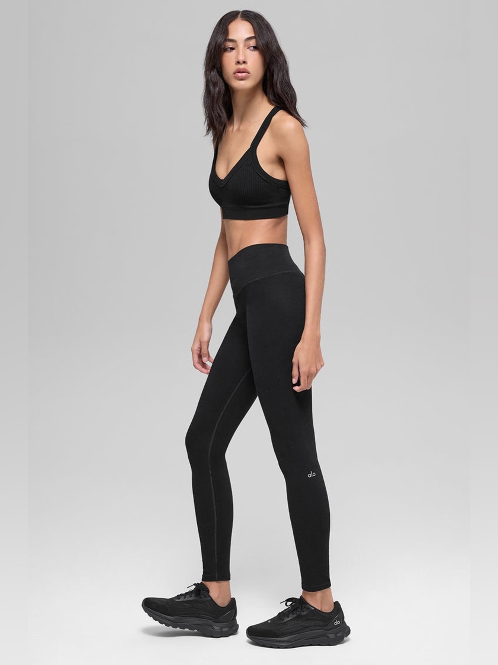 ALO Yoga Black Ribbed High-Rise Leggings M